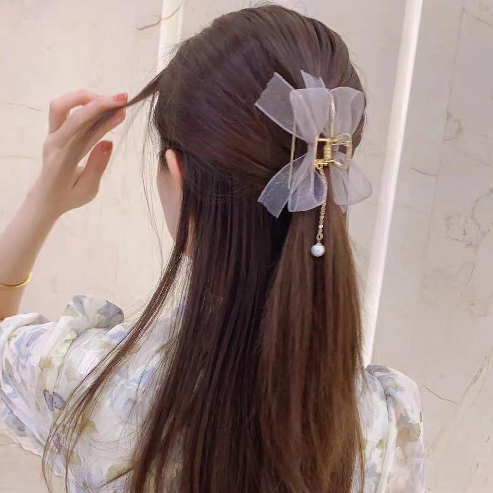 Kẹp Tóc Kim Loại Hình Nơ Phối Ren Phong Cách Retro Cho Nữ