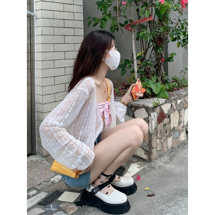 Áo Khoác Ren 35-80kg Aimeehouse Tay Dài Phối Ren Lưới Mỏng áo cardigan Thời Trang Quảng Châu