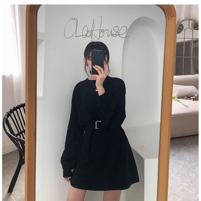 (Lẻ=sỉ) VÁY SWEATER TAY BỒNG TẶNG KÈM BELT HOT - ĐẦM MẶC 2 KIỂU - Hàng sẵn tại shop