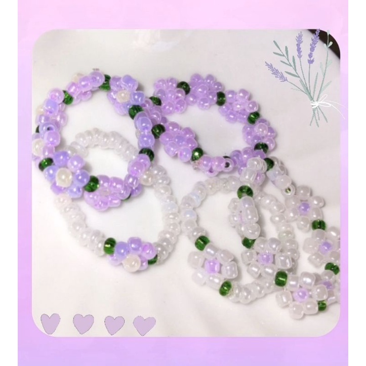 Nhẫn hạt cườm handmade màu pastel hoa oải hương tím