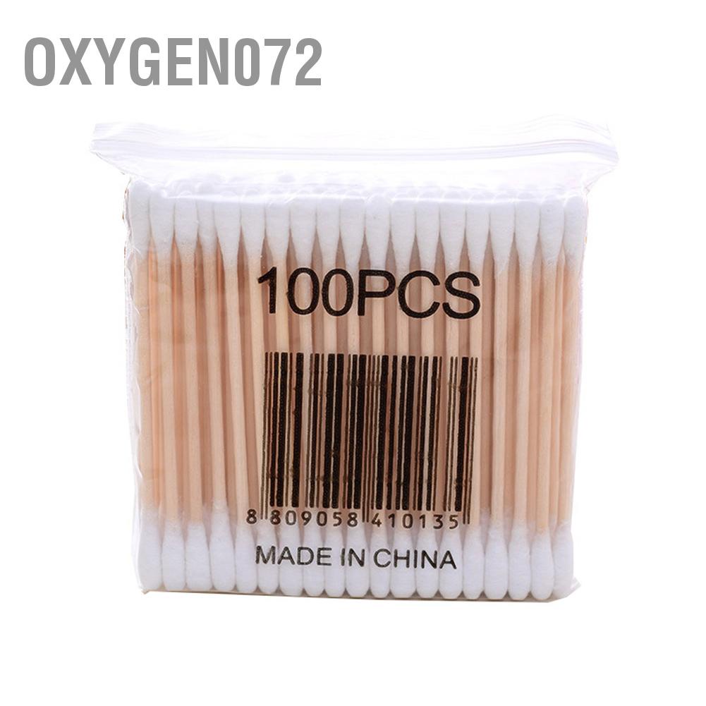 Oxygen072 100Pcs Double Head Wooden Cotton Swab for Ear Cleaning Medical Care Make Up