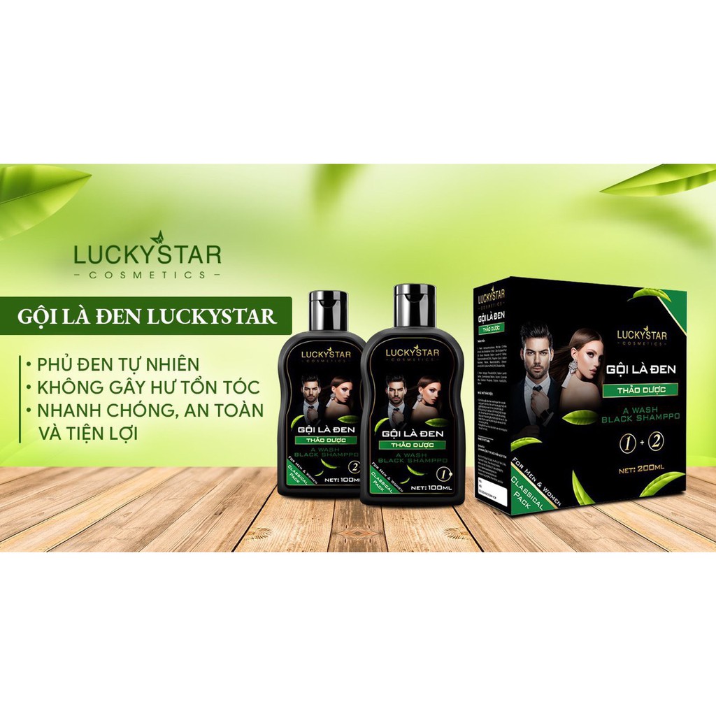 Gội Là Đen Cao Cấp Thảo Dược Lucky Star bộ 2 chai x 100ml