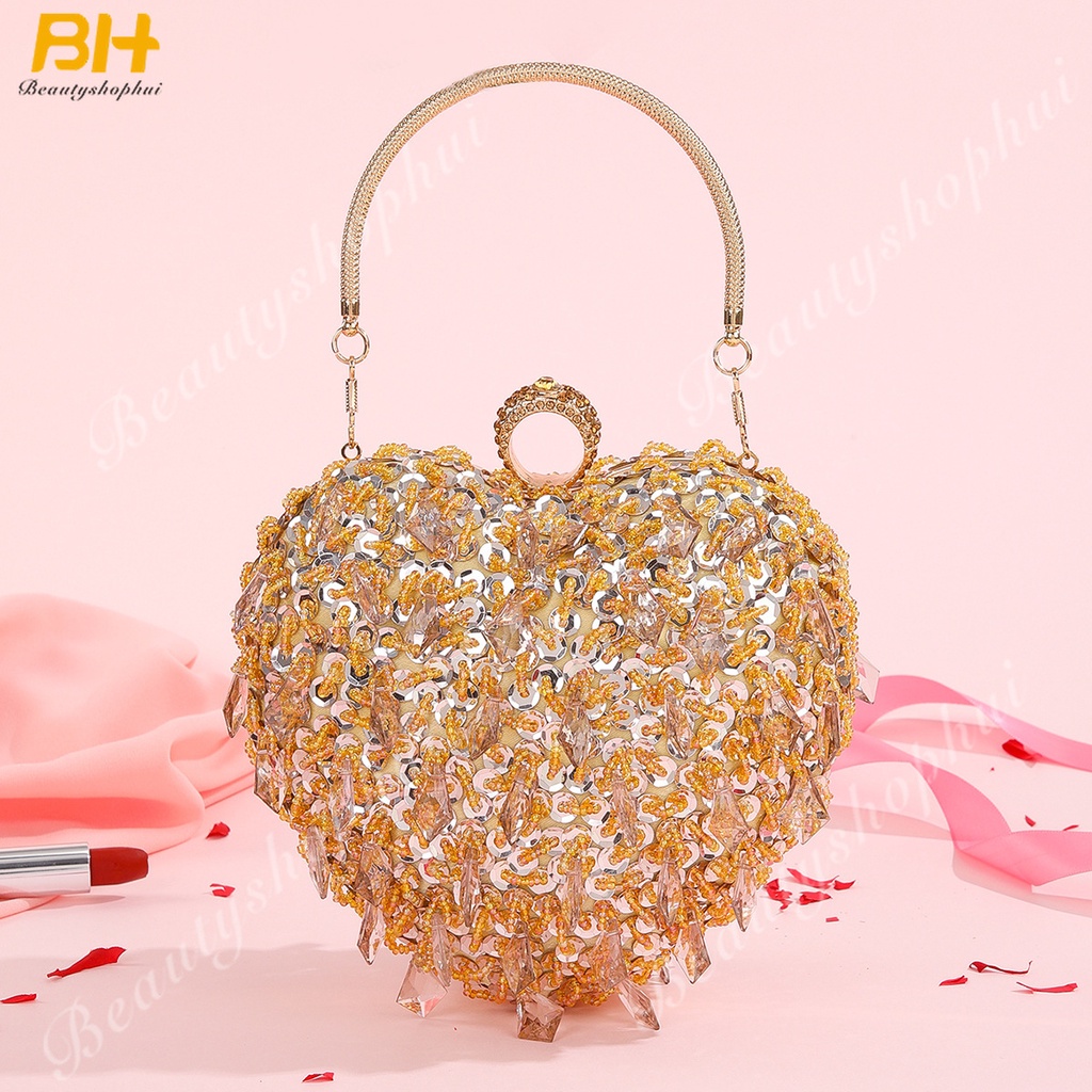 Ví Cầm Tay Thêu Họa Tiết Trái Tim Đính Hạt 2022 Thời Trang Dự Tiệc Cho Nữ