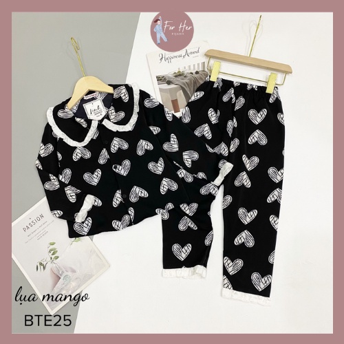 Đồ ngủ pizama dài tay cho bé gái vải lụa mango cao cấp pijama xinh cho bé từ 10kg - 30kg