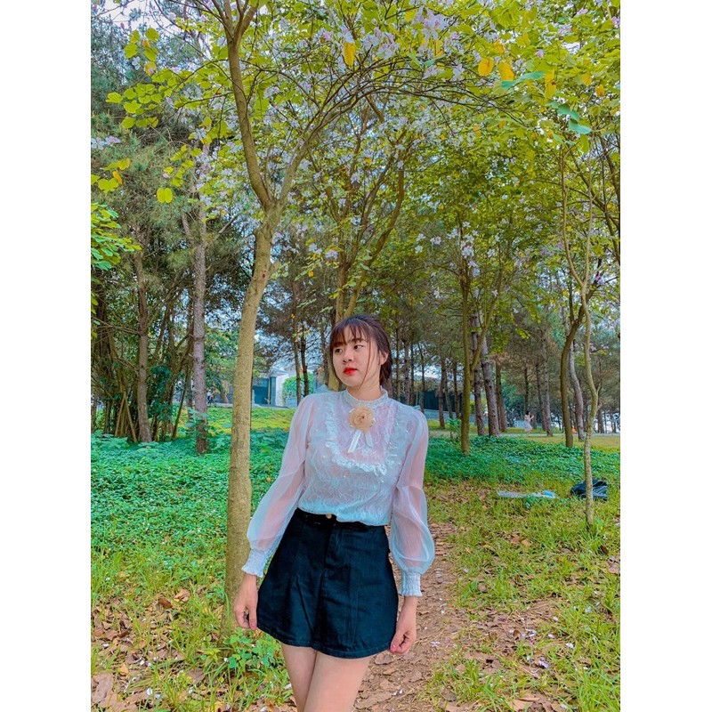 ÁO SƠ MI REN BÈO PHA TƠ ĐÍNH NG KÈM TAG HOA | BigBuy360 - bigbuy360.vn