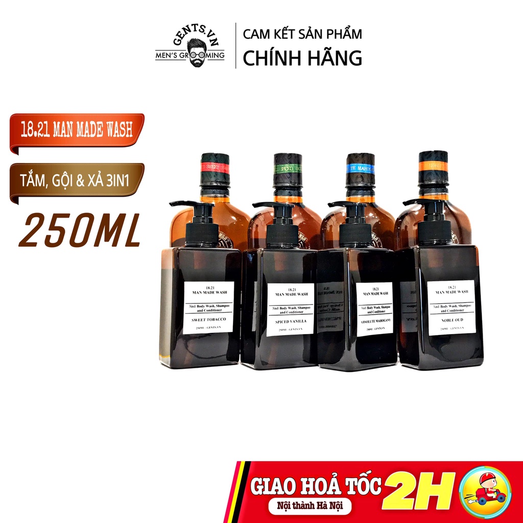 Sữa tắm gội, xả toàn thân 3in1 cho nam 18.21 Man Made Wash (100/250/532ml) hương nước hoa thơm lâu