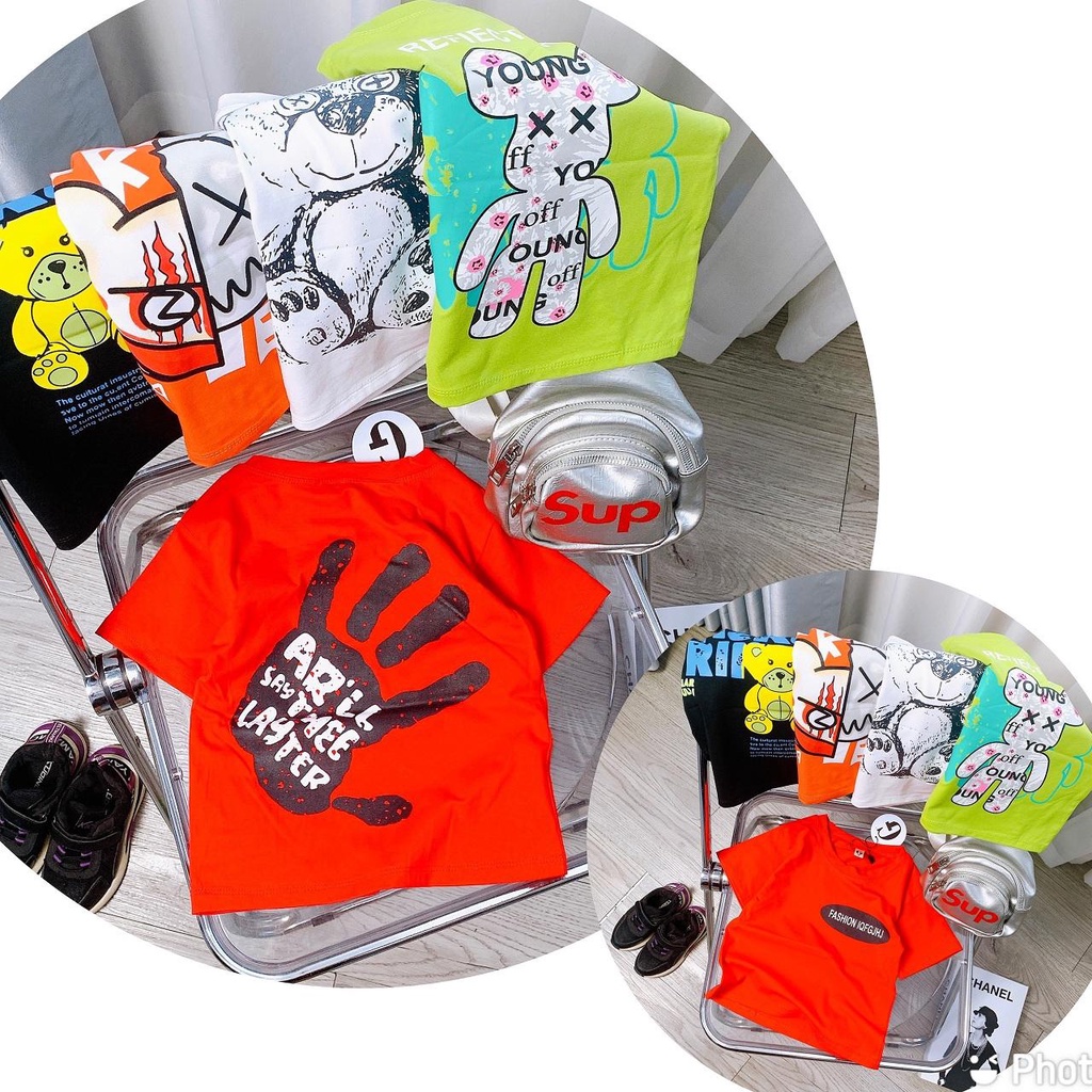 Tomnaukids-  -  Áo thun cộc tay bé trai họa tiếc Gấu-bàn tay siêu dễ thương