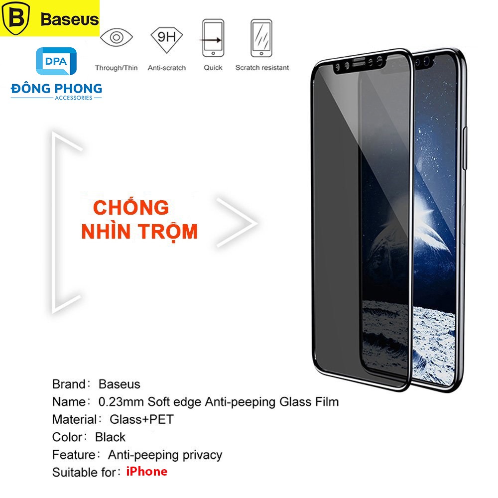 Kính Cường Lực Chống Nhìn Trộm Chính Hãng Baseus Cho iPhone