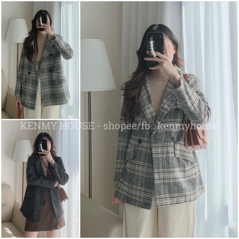 Áo blazer dạ kẻ 2 lớp [ HÌNH THẬT]