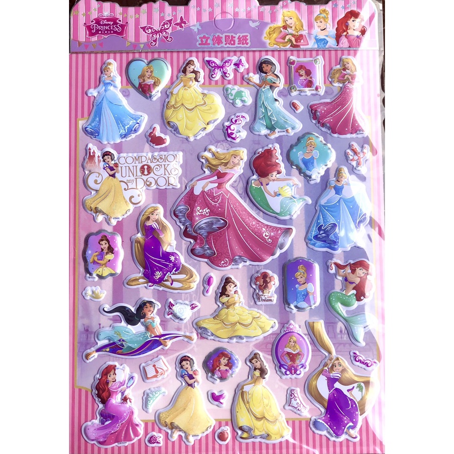BỘ NHIỀU HÌNH sticker CÔNG CHÚA DISNEY NÀNG TIÊN CÁ MICKEY cho bé GÁI hình dán 3D vừa chơi vừa học phát triển trí tuệ