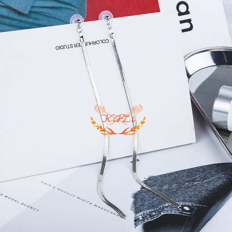 Khuyên tai dáng dài dây bằng kim loại kiểu thanh lịch thời trang