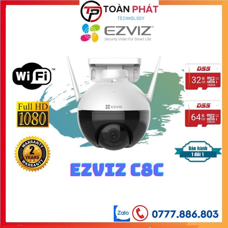 Camera ezviz C8C Full HD 1080P 2MP Không dây ngoài trời xoay 360 Độ PTZ, Camera wifi ezviz