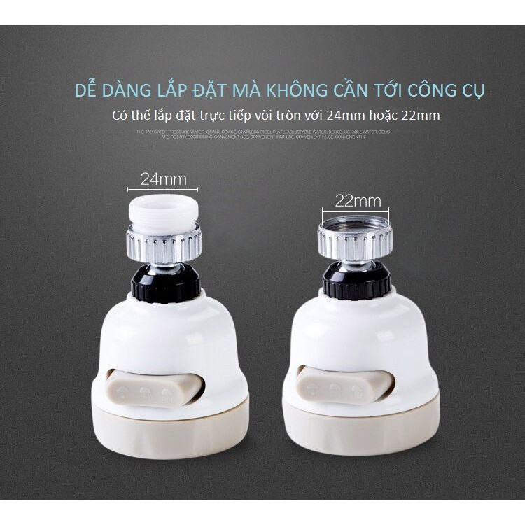 Đầu Vòi Tăng Áp Điều Hướng 360 Độ 3 Chế Độ Chảy Tặng Kèm 02 Móc Treo Dán Tường