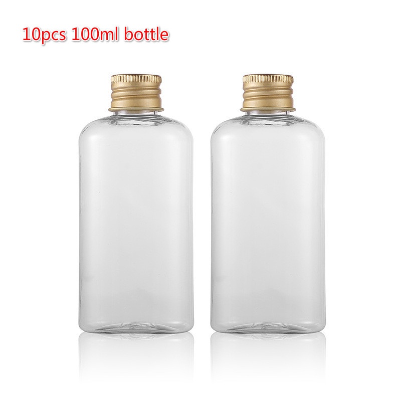 Set 10 Vỏ Bọc Chai Lọ Rỗng Hình Bầu Dục Bằng Nhựa Nhôm Màu Vàng 100ml Có Nắp Đậy Bên Trong