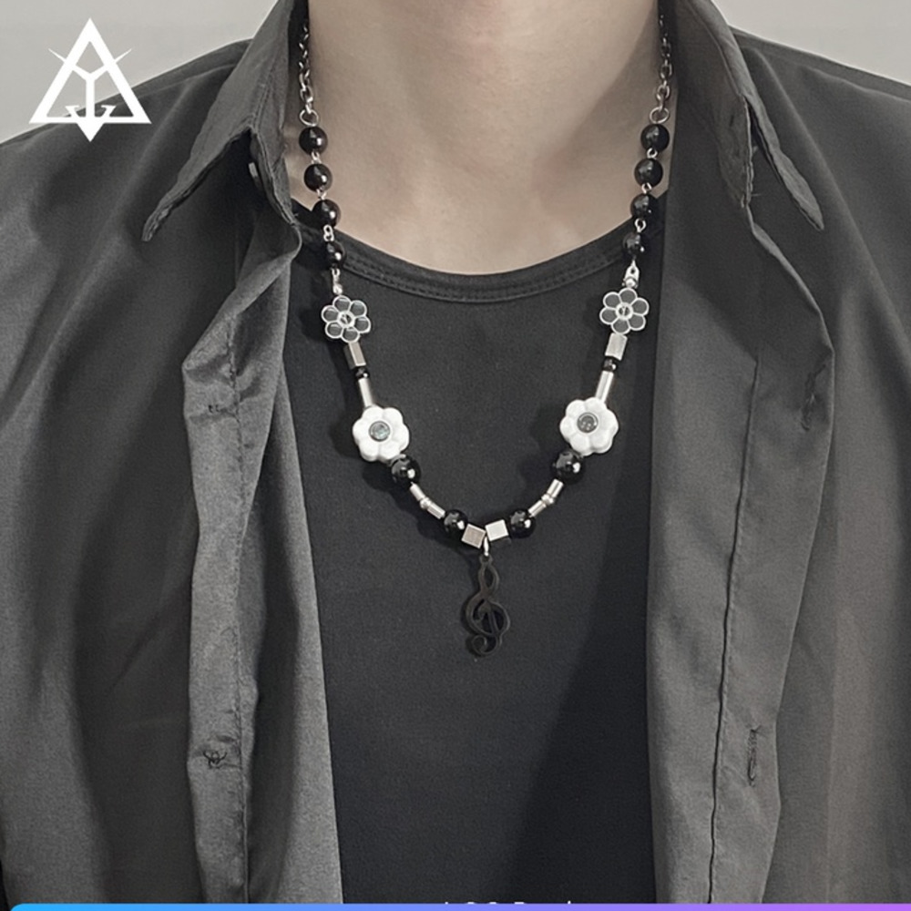 vòng cổ Mặt Hình Nốt Nhạc Đính Ngọc Trai Phong Cách Hip Hop