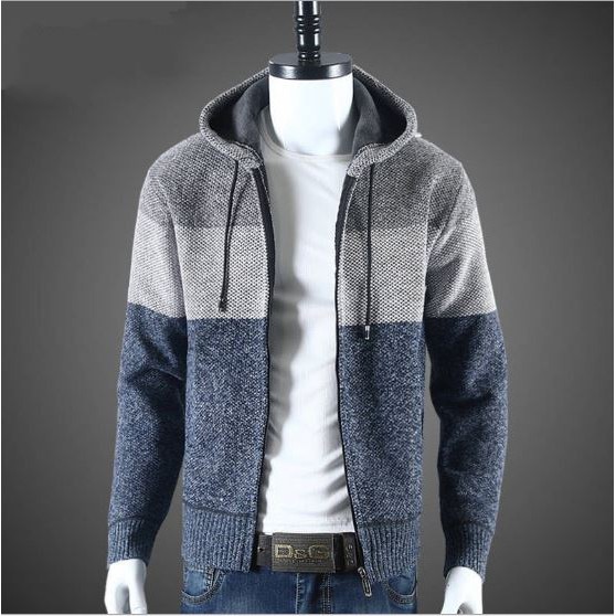 💖  Áo khoác len nam cadigan lót lông cừu, sọc ngang, dài tay, có mũ chất siêu đẹp