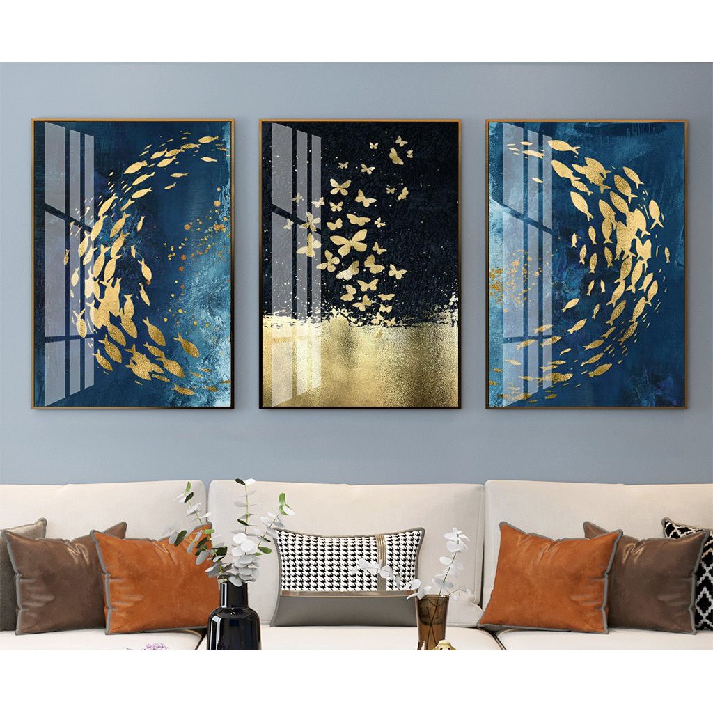 TRANH BỘ 3 TREO TƯỜNG CỠ ĐẠI (30 x 40cm x3 bức) - HƯƠU TÀI VƯỢN - GIÁ RẺ - MELYHOME- TB31009FGC5