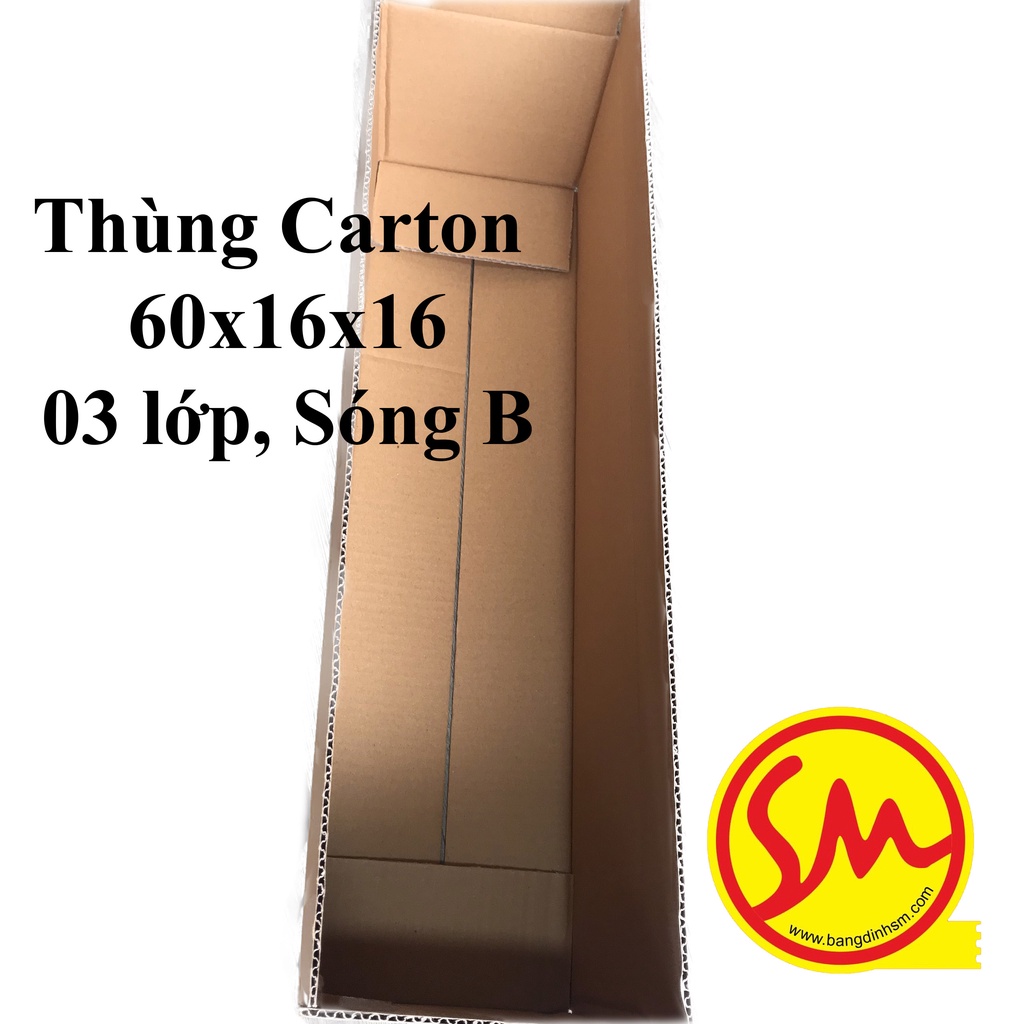 THÙNG CARTON, HỘP CARTON GIÁ RẺ sóng B  3 lớp size 60x16x16 chuyên dùng ĐÓNG GÓI CÁC SẢN PHẨM, VẬN CHUYỂN DỄ DÀNG