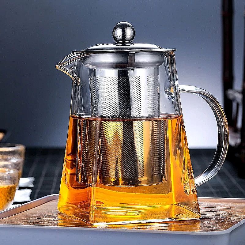 Bộ Ấm Trà 6 Chén Lõi Lọc Inox 304, Bình Pha Trà Đáy Vuông Chịu Nhiệt 750ml - 950ml