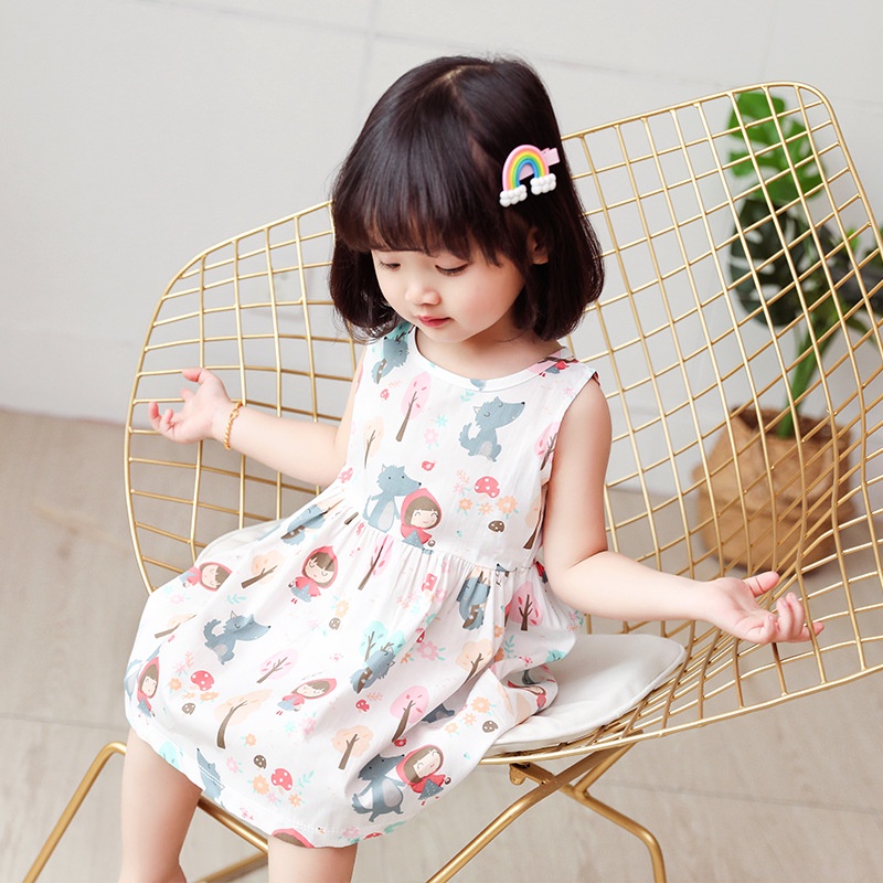 Đầm Công Chúa Không Tay Chất Liệu Cotton Thời Trang Cho Bé Gái