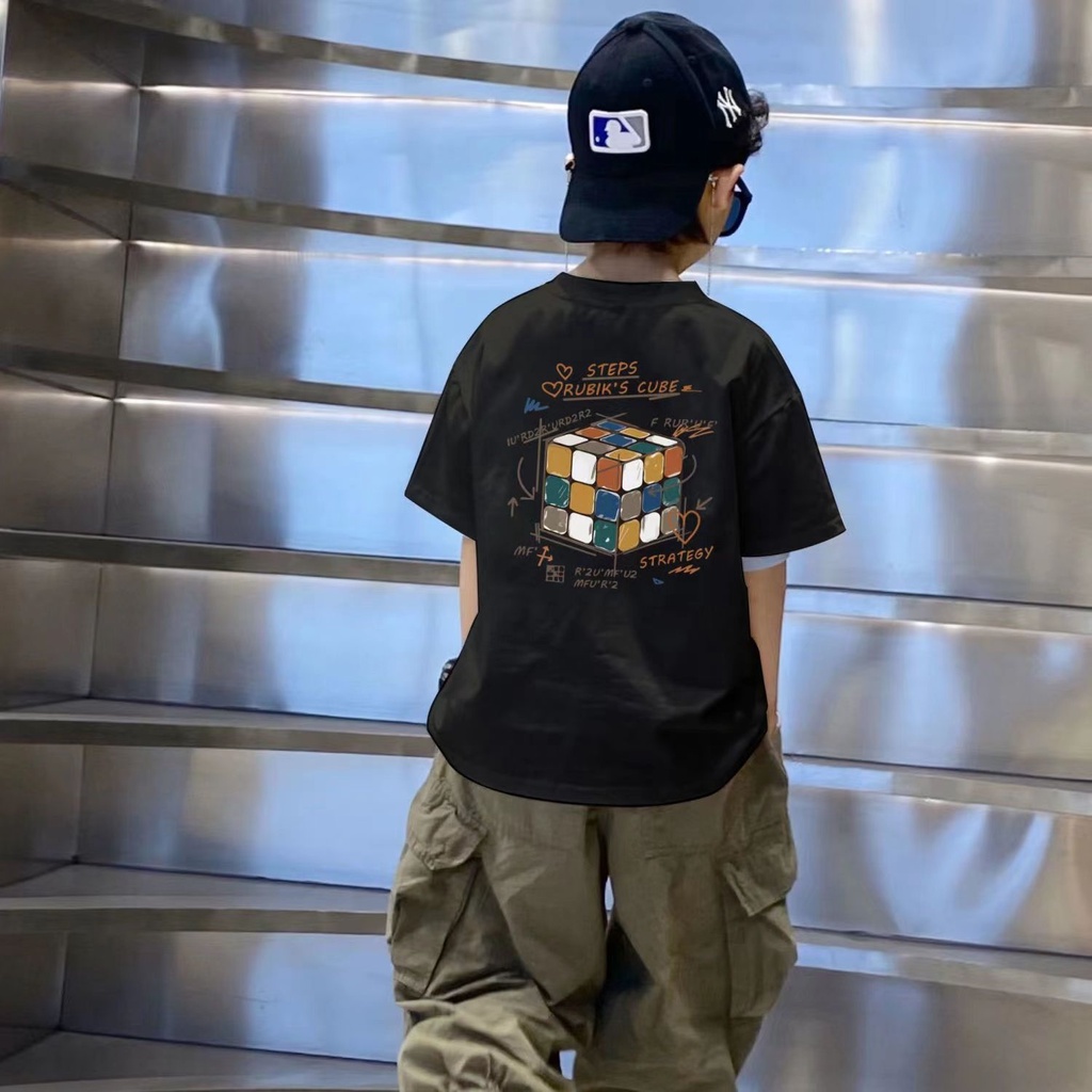 Áo Thun Tay Ngắn In Hình Khối Rubik Phong Cách Mới 2022 Cho Bé Trai