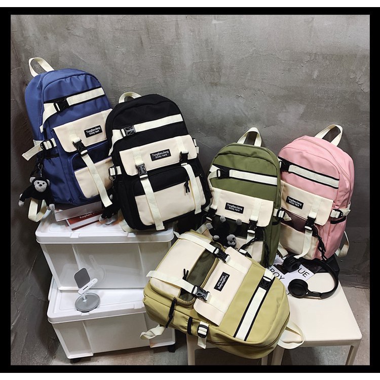 Balo Harajuku phong cách cổ điển kết hợp tất cả các kết hợp giản dị màu sắc nổi bật học sinh trung học đại học túi xách