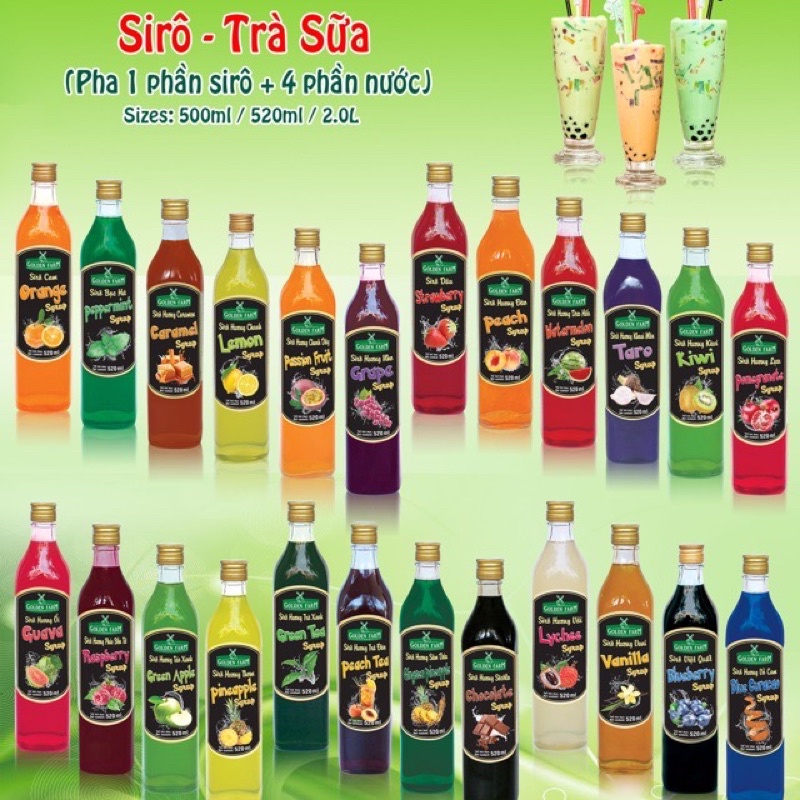 Siro Golden farm các vị 520ml/ Siro pha trà sữa,kem các loại