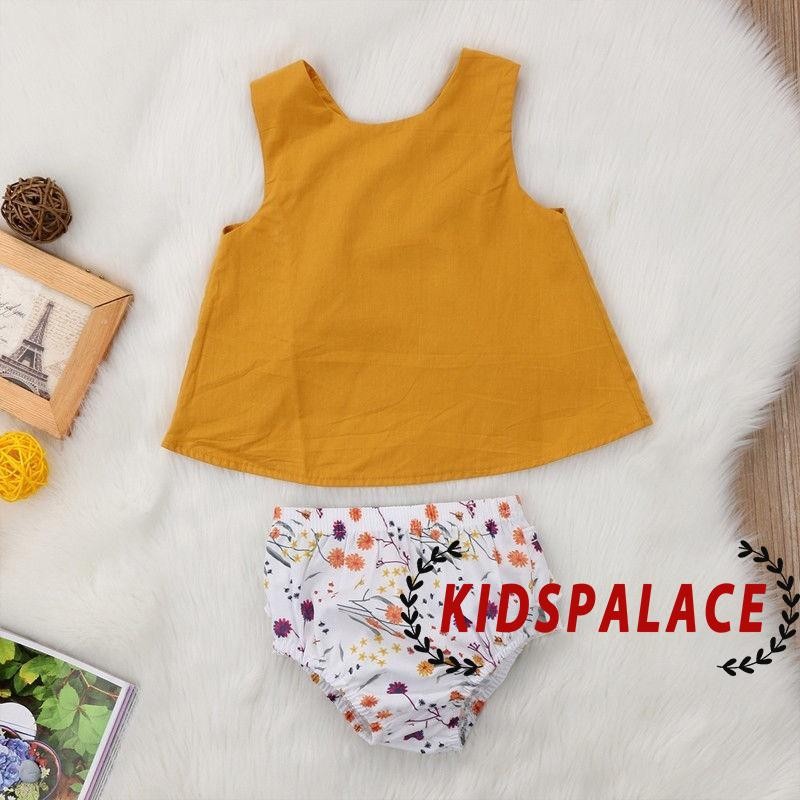 Set Áo Thun Không Tay + Quần Short In Hoa Xinh Xắn Cho Bé Gái