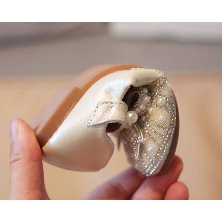 Giày Búp Bê Da Đế Mềm Đính Nơ Lấp Lánh Cho Bé Gái 2-16 Tuổi