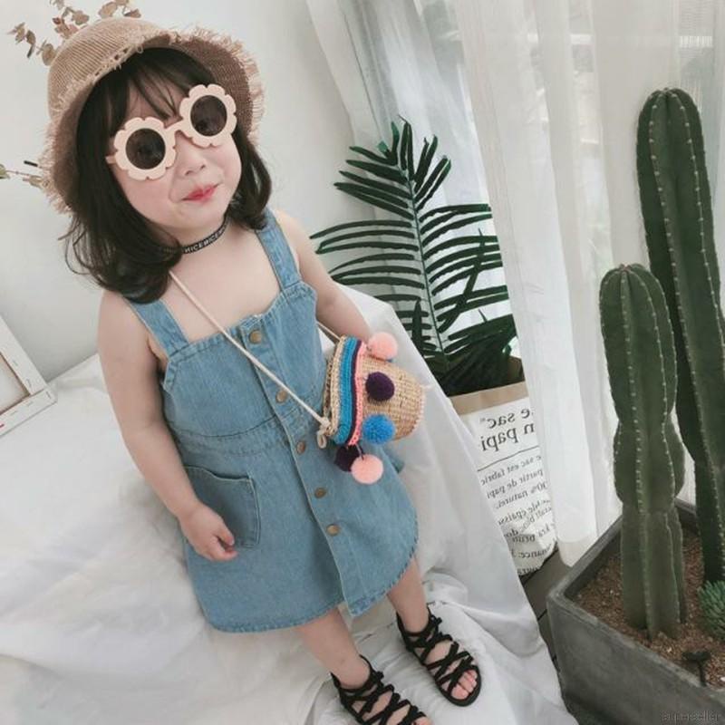 Đầm yếm denim màu trơn thời trang mùa hè cho bé gái