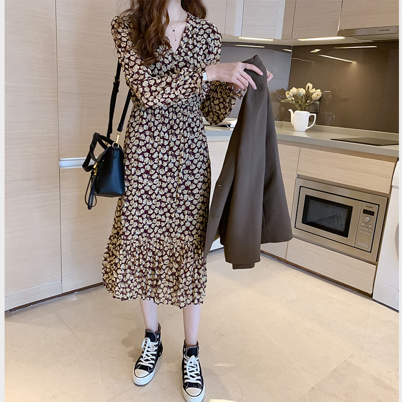 Đầm Chiffon Dài In Hoa Kiểu Pháp Thiết Kế Thanh Lịch Cho Nữ