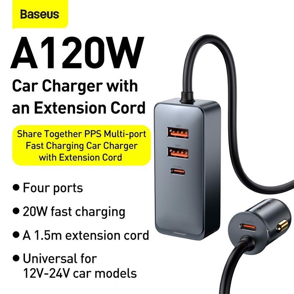 Tẩu Sạc Nhanh Mở Rộng 4 Cổng Baseus Share Together Extention Car Charger 120W (4 Port * 30W, QC/ PD/PPS)