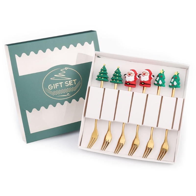 Set 6 Muỗng Nĩa Ăn Kem / Tráng Miệng Họa Tiết Giáng Sinh