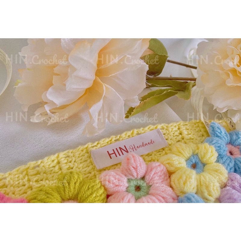 HIN Croptop flower Áo hoa len ghép