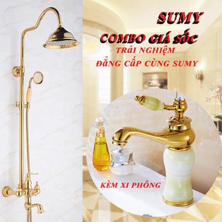 Combo Sen Cây tắm + Vòi Vàng gắn đá