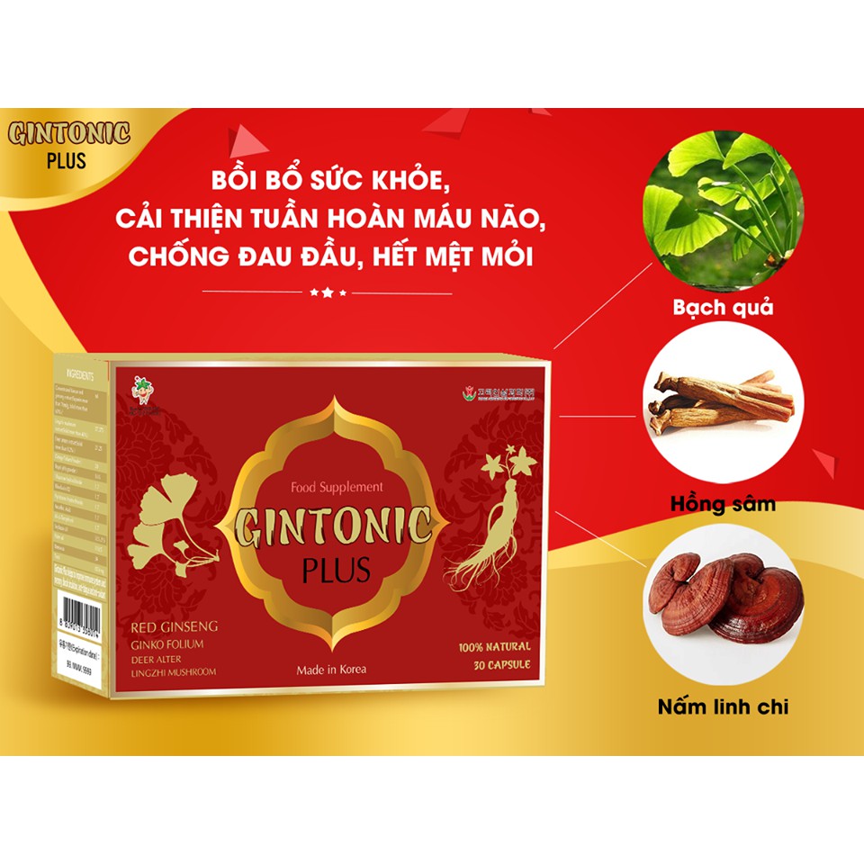 Bổ não GINTONIC PLUS HÀN QUỐC - DƯỠNG NÃO, hết đau đầu, chống mệt mỏi