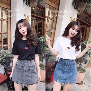 Set áo thun môi, quần giả váy