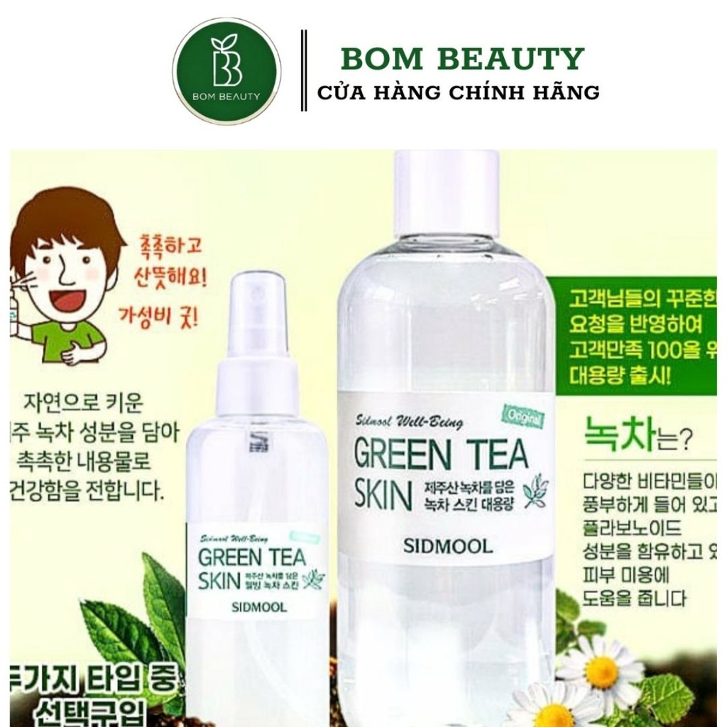 (#Sidmool) Nước hoa hồng - sữa dưỡng trà xanh kháng khuẩn ngăn ngừa mụn Green tea skin Sidmool