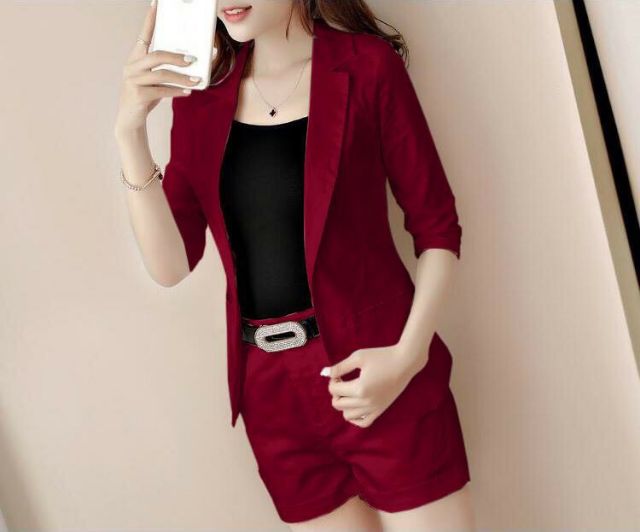 Hàng nhập - Set bộ vest nữ kaki lụa, sét đồ thời trang blazer công sở xinh xắn