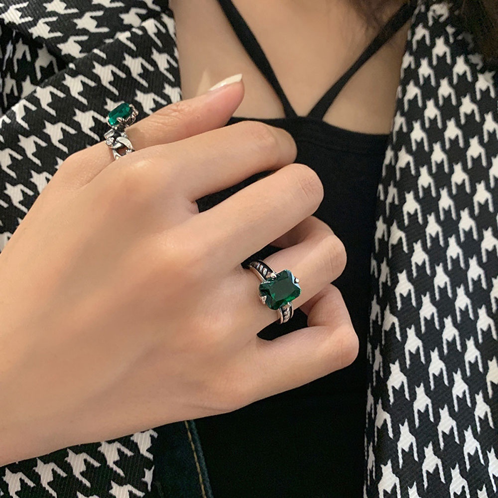 Nhẫn Đeo Tay Kim Loại Màu Xanh Lá Phong Cách Vintage Thời Trang