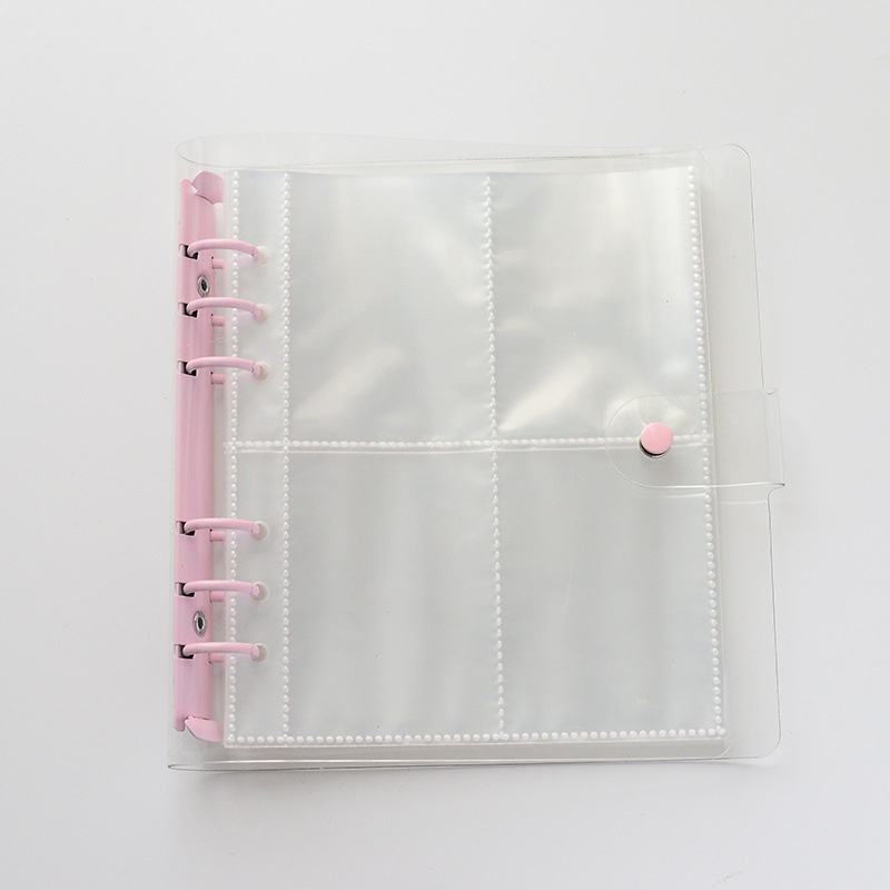 [A5 lùn- 6 còng] Sổ đựng card Binder nhũ vuông A5 lùn bìa trắng còng màu kèm sheet đựng card