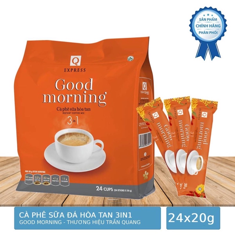 Cà phê sữa hòa tan Trần Quang Good Morning bịch 24 gói (3in1/24 ống)