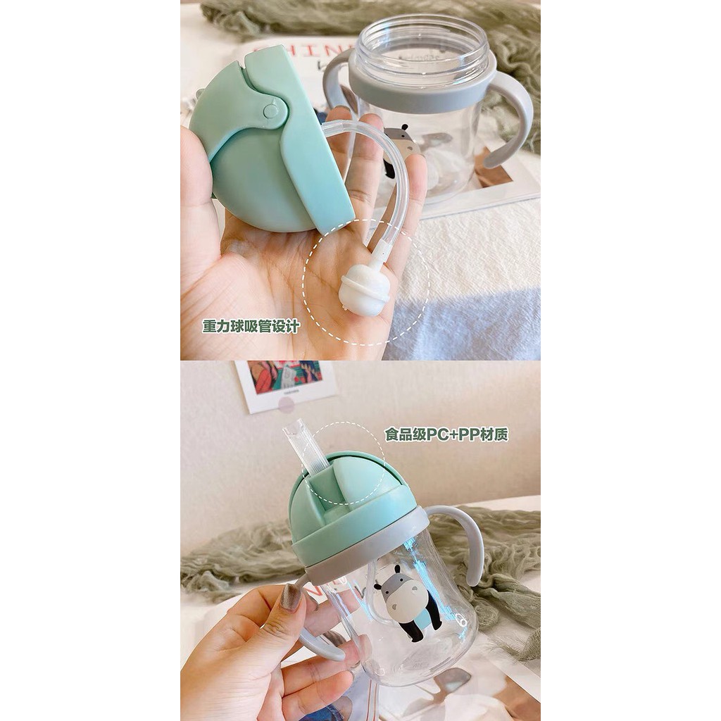 Bình nước tập uống cho bé uống sữa uống nước có van chống sặc cao cấp 250ml chịu nhiệt tốt có tay cầm cho bé