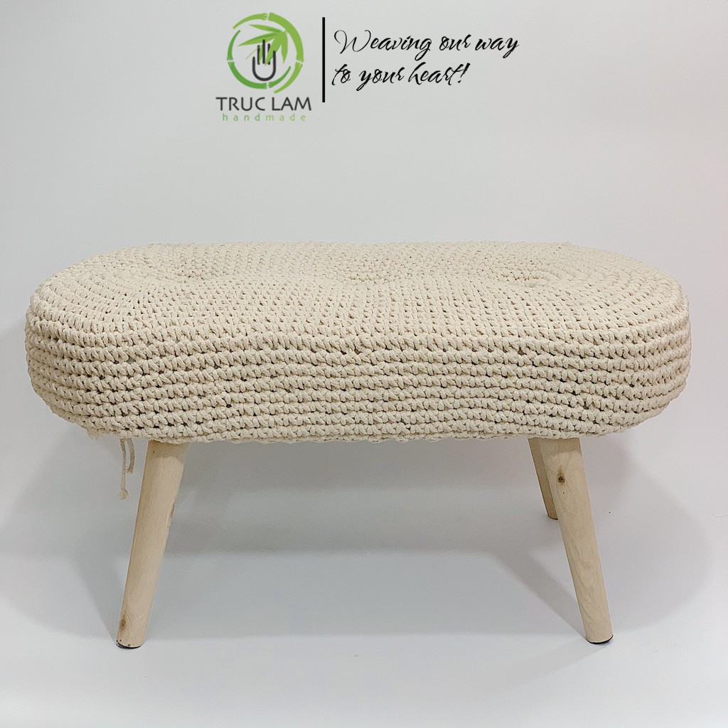 Ghế Đôn Dài Chân Gỗ Bọc Đan Len Móc Thủ Công Trúc Lâm Handmade.