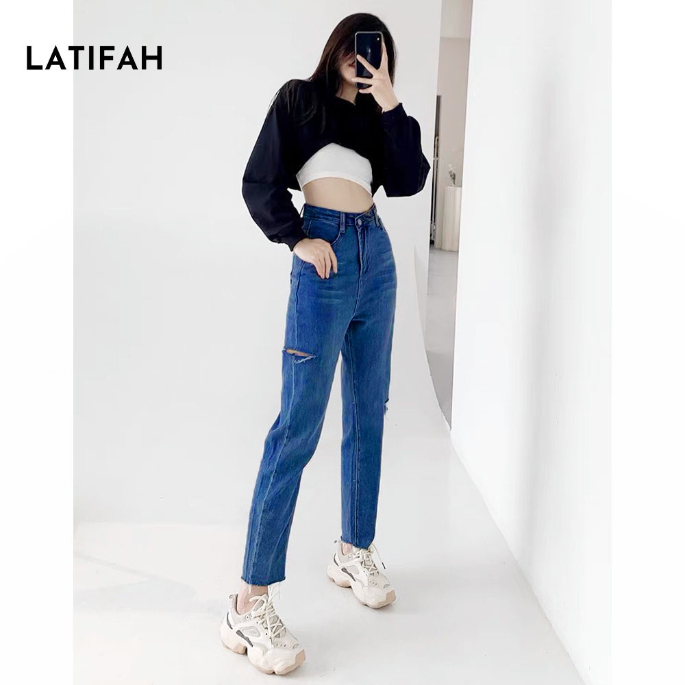 Quần baggy jean LATIFAH ống nhỏ rách tua lai QD247 phong cách hàn quốc trẻ trung năng động