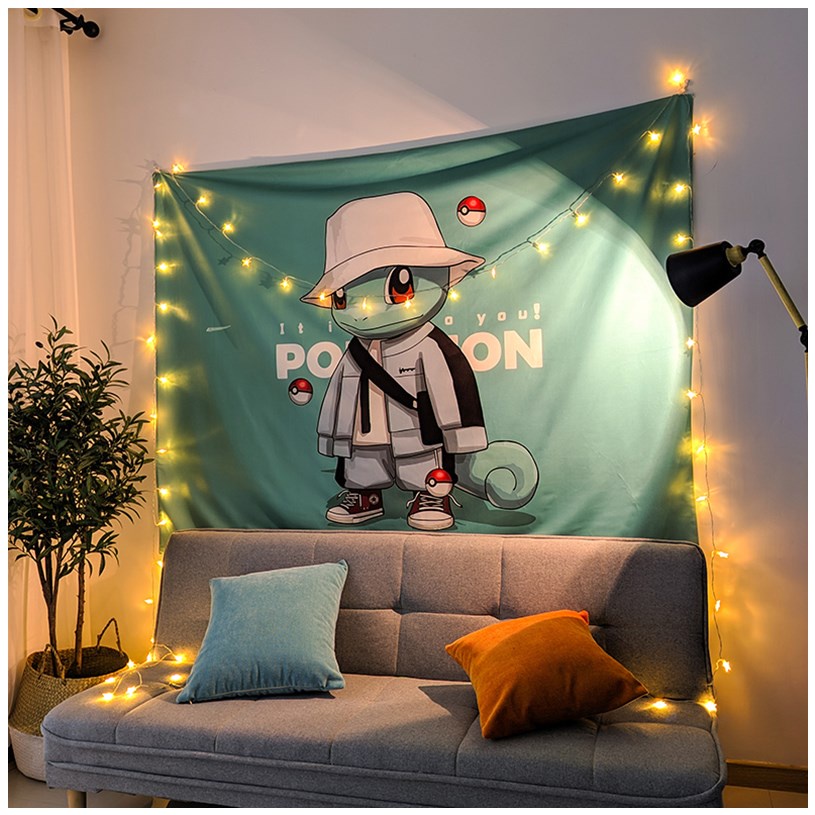 Pokemon hanging cloth kids room wall hanging Wall cloth Indoor cartoon Pikachu Kabi beast Frog Duck Live cloth art Wall decoration Background cloth Photo cloth
