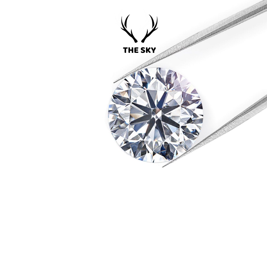 Nhẫn bạc nữ THE SKY NB02 mặt tròn đính đá sáng lấp lánh, nhẫn bạc ta hàng thiết kế hot trend