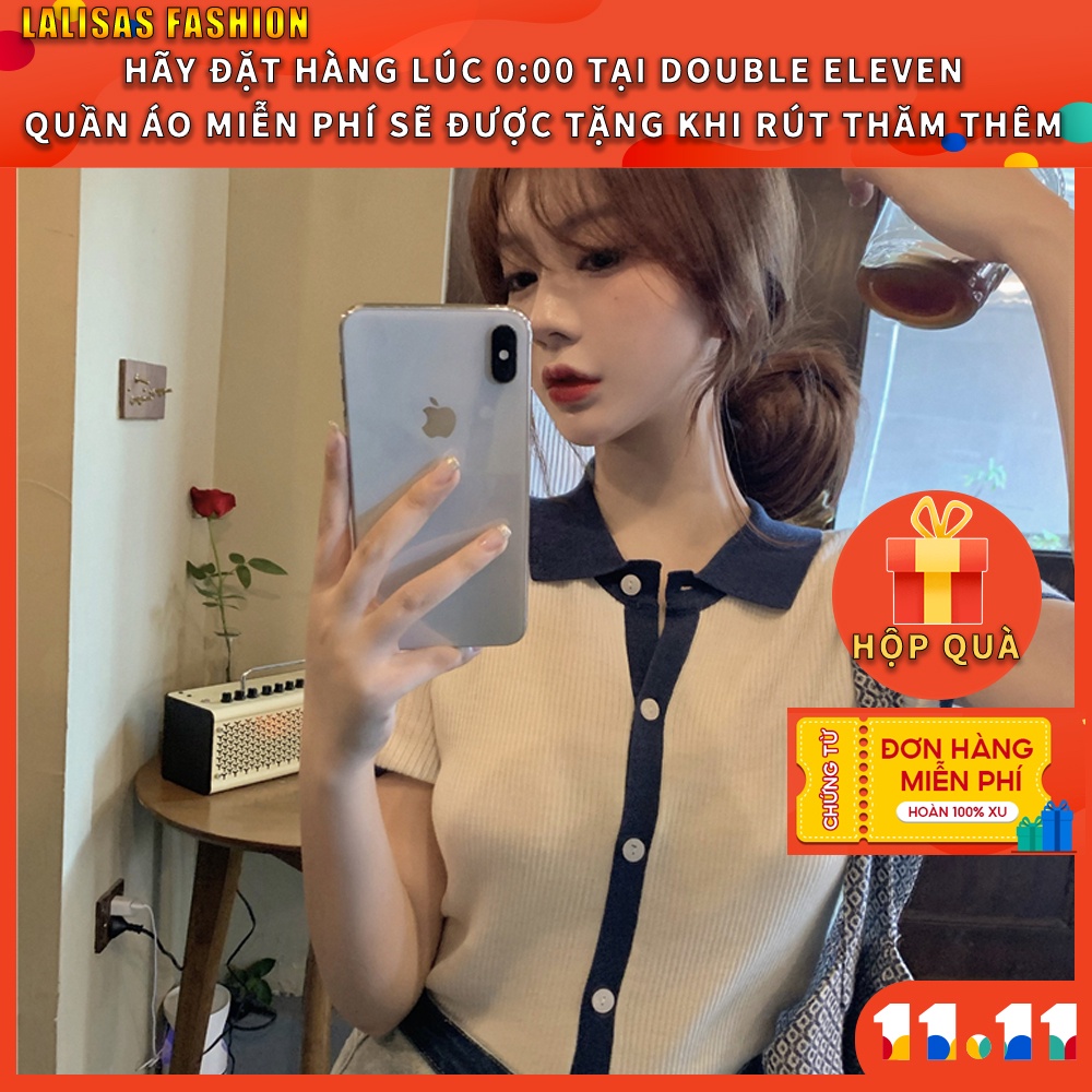 [ Mã 11FASHIONSALE1 giảm 10K đơn 50K ] Áo Dệt Kim Tay Ngắn Cổ Polo Phong Cách Thời Trang Hàn Quốc Cho Nữ | BigBuy360 - bigbuy360.vn