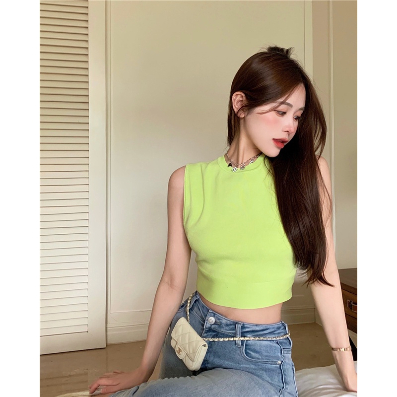 QADCOL Áo Croptop Sát Nách Lưng Cao Thiết Kế Cột Dây Sau Lưng Cá Tính