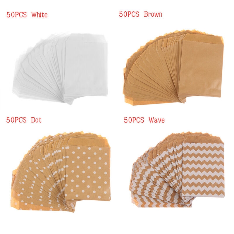 Set 50 túi giấy kraft họa tiết tùy chọn kích thước 15*10cm đựng quà tặng tiện dụng